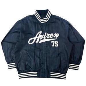 Vintage Avirex Jacket 75 Mens XL Black Windbreaker Full Zip Varsity Baseball Y2K